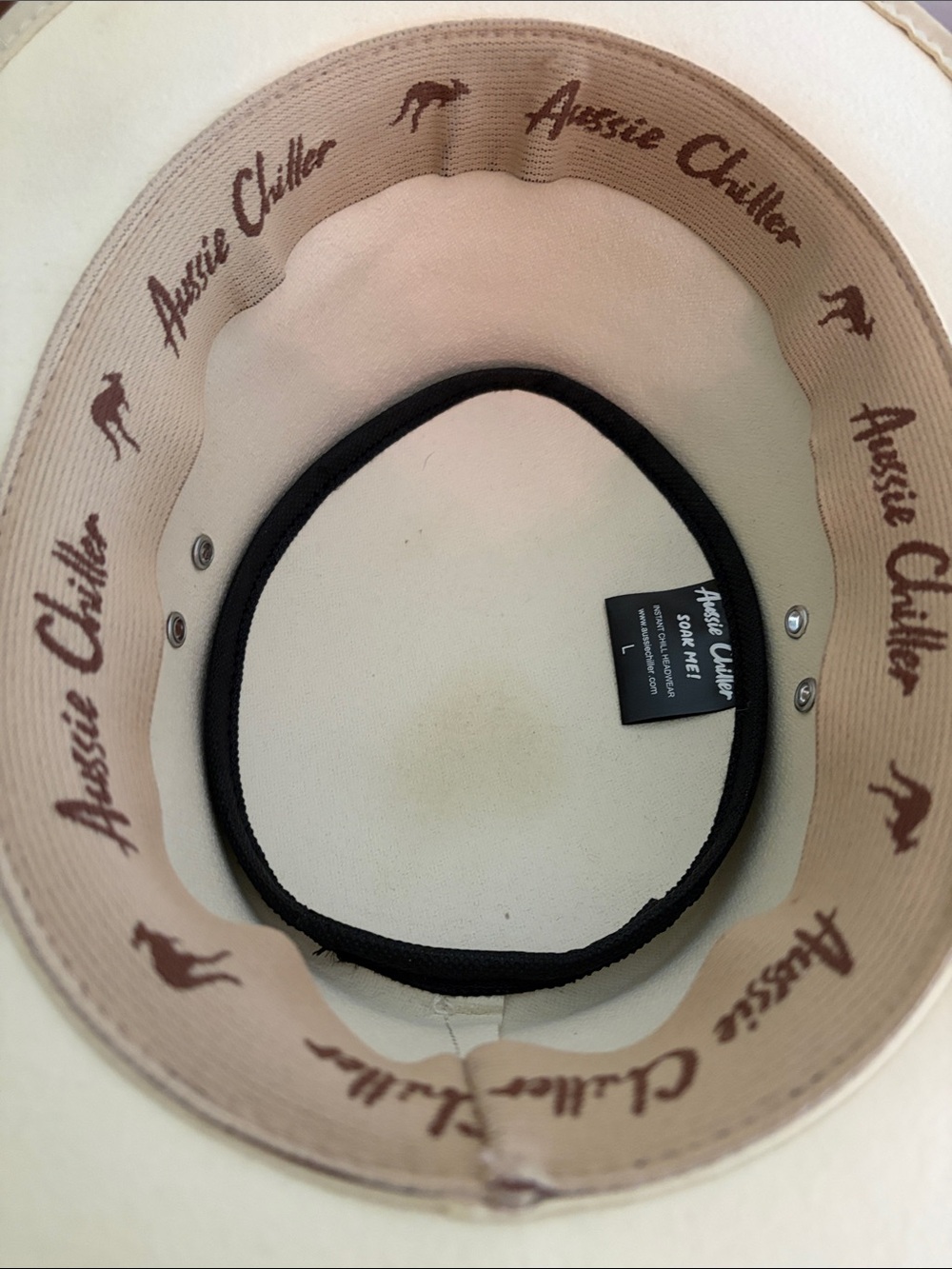 Aussie Chiller “Bushie” Cream Soakable Cooling Hat Braided Taupe Band Size L - Picture 6 of 8